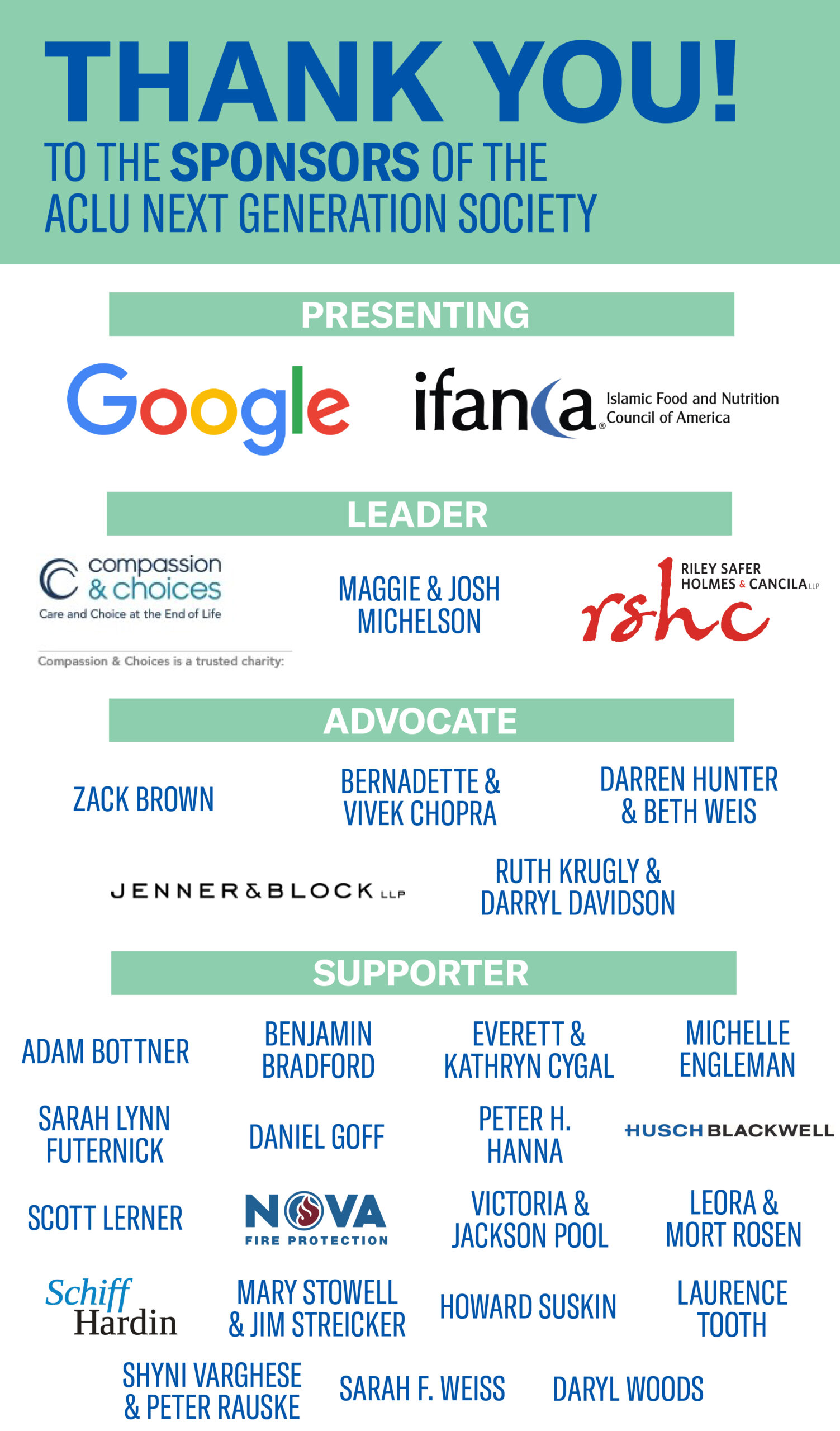 Next Generation Society Fall Fundraiser Sponsors