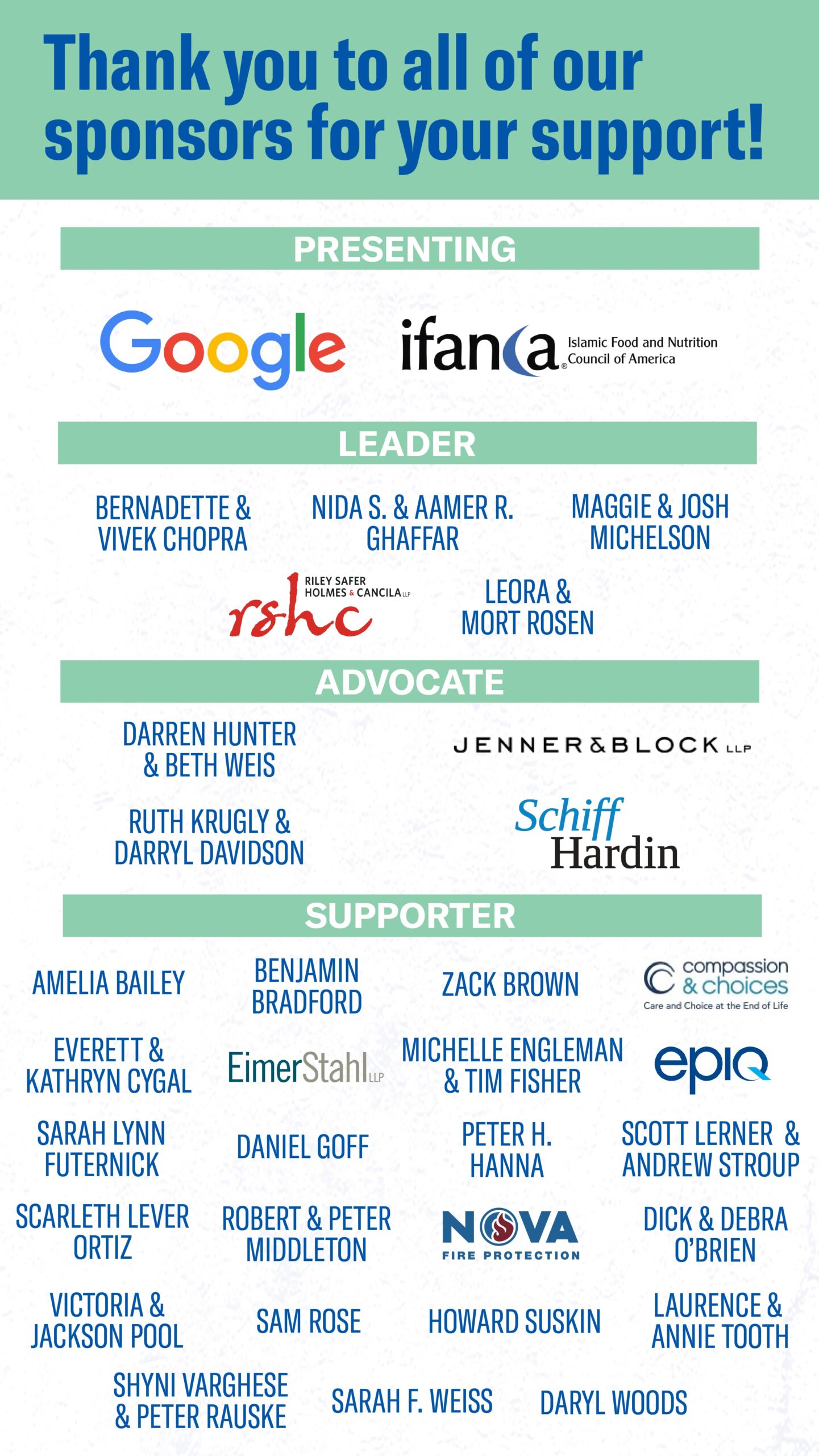 Sponsor listing for the Next Generation Society Fundraiser