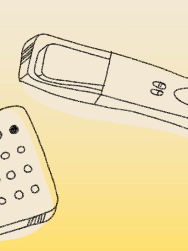 Light yellow background with black line drawings of birth control and a pregnancy test