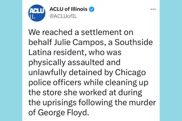 We reached a settlement on behalf Julie Campos, a Southside Latina resident, who was physically assaulted and unlawfully detained by Chicago police officers while cleaning up the store she worked following the murder of George Floyd