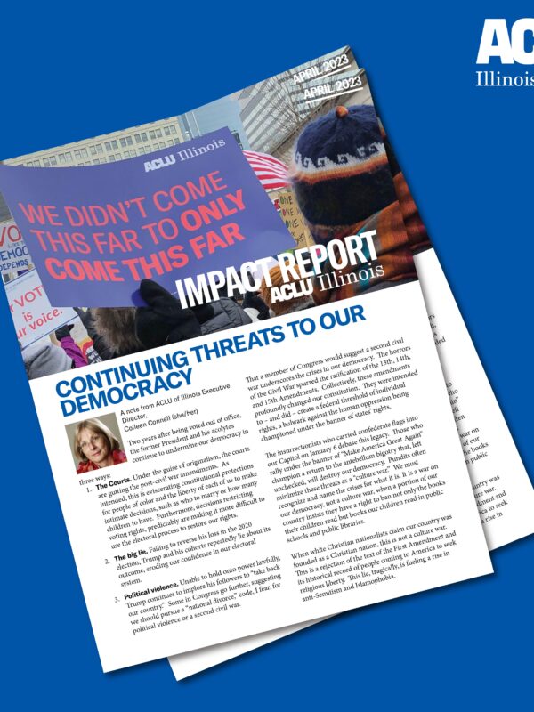 Two overlayed images of the newsletter over a blue background