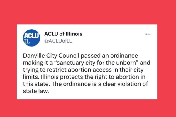 Danville City Council passed an ordinance making it a “sanctuary city for the unborn” and trying to restrict abortion access in their city limits. Illinois protects the right to abortion in this state, this ordinance is a clear violation.