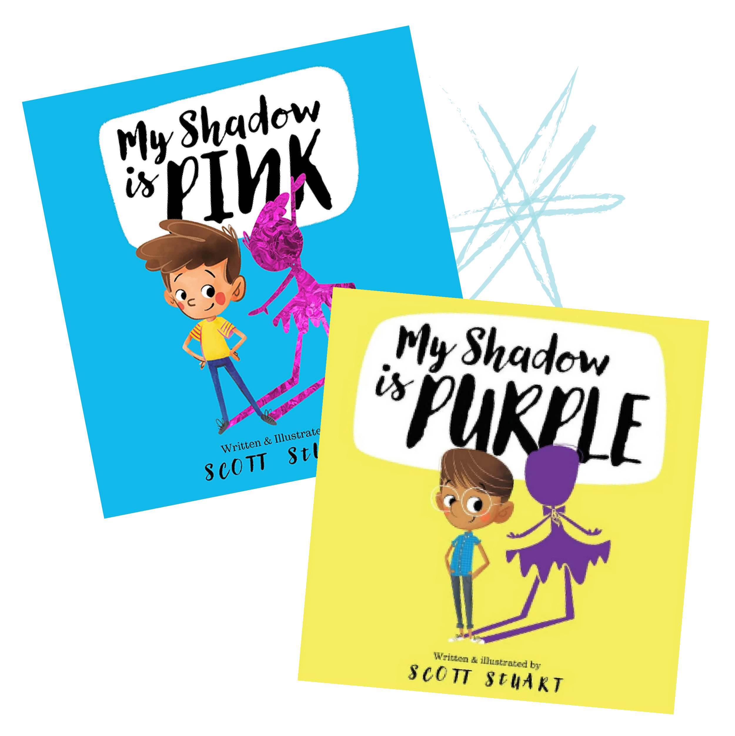 Covers of books My Shadow is Pink and My Shadow is Purple