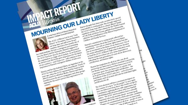 Blue background with cover of December 2023 Impact Report