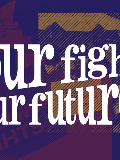 Navy background. White text "our fight our future"