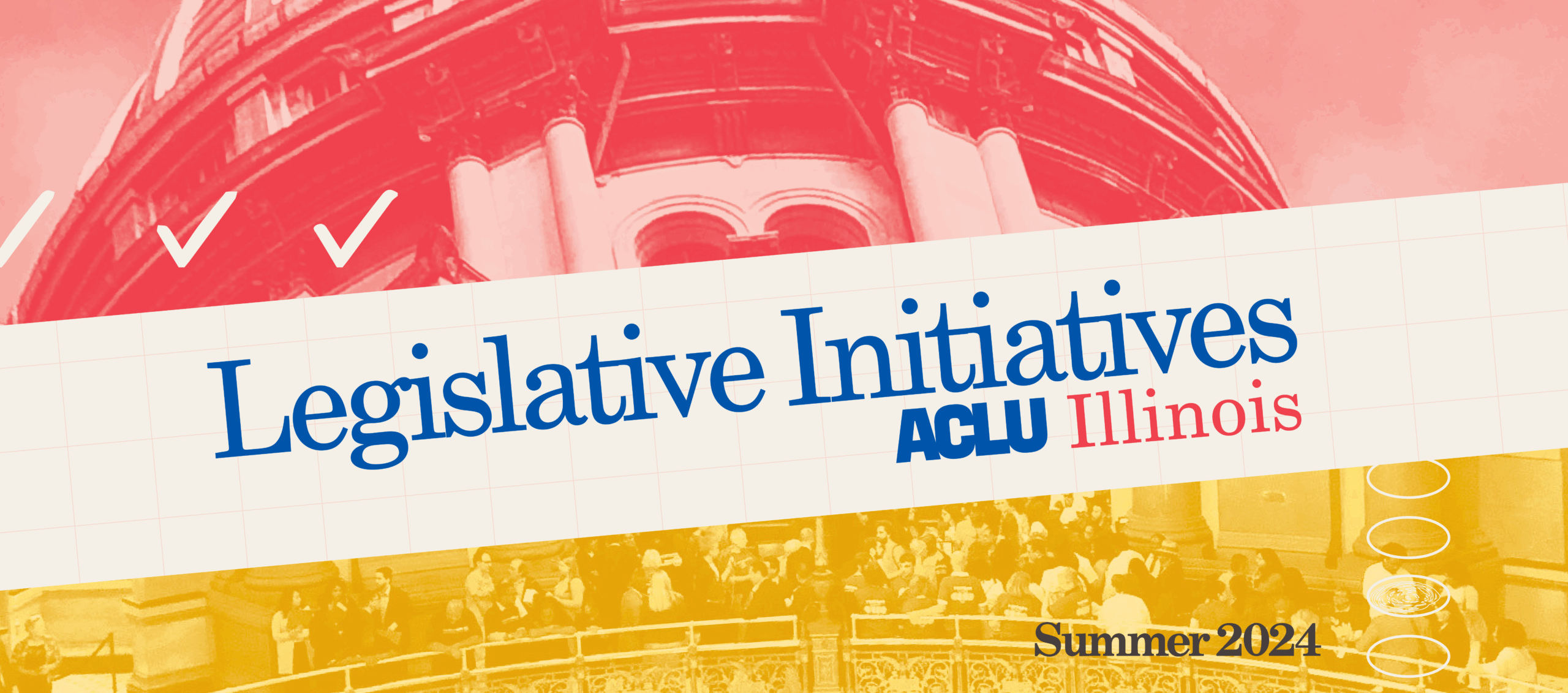 Filtered images of the Illinois Capitol Building. Blue text "Legislative Intiatives"