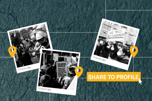 Green street map with location marking posted protest photos