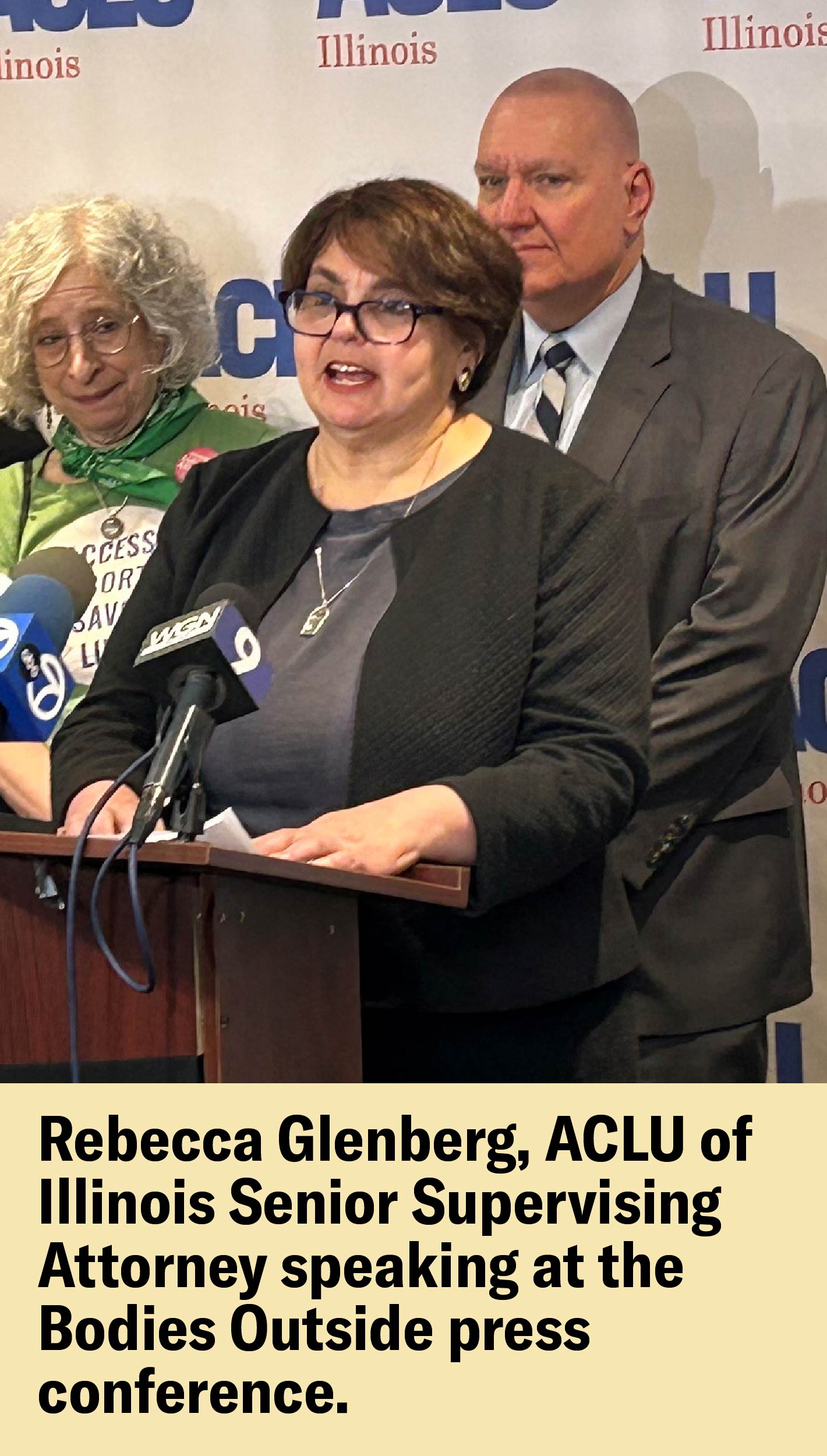 Senior Supervising Attorney Rebecca Glenberg speaking at press conference