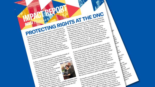 Blue background. Overlapping covers of the August 2024 Impact Report