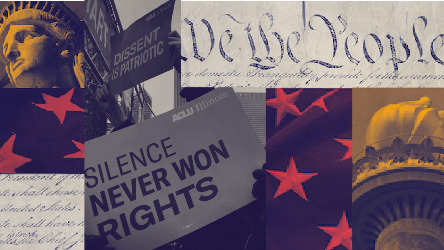 Colleague of images of the Statue of Liberty and American flag