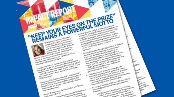 Blue background with cover of March 2025 Impact Report