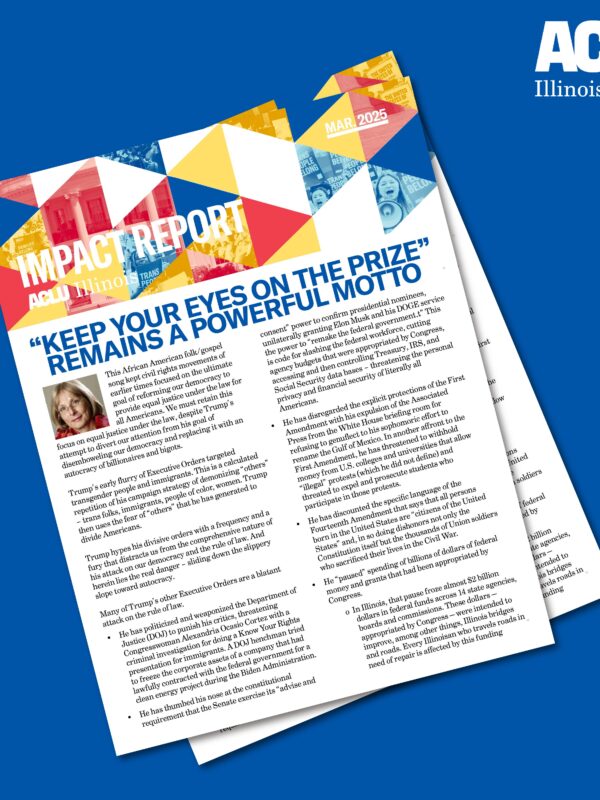 Blue background with cover of March 2025 Impact Report