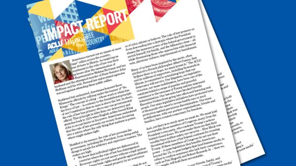 Blue background with cover of March 2025 Impact Report