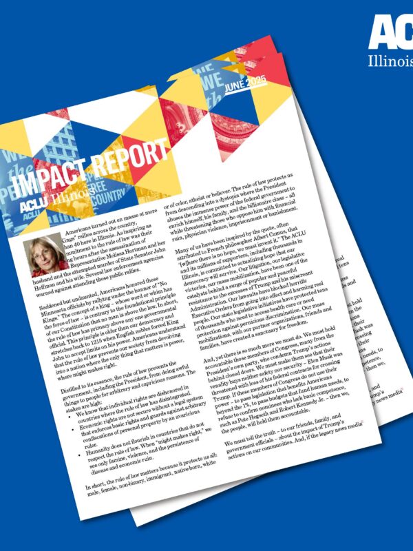 Blue background with cover of March 2025 Impact Report