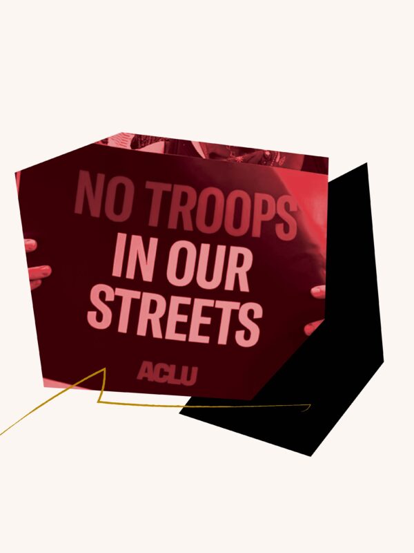 Red filtered image of "No Troops in Our Streets" poster