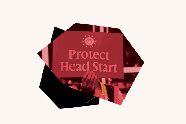 Red filtered image of "Protect Head Start" poster