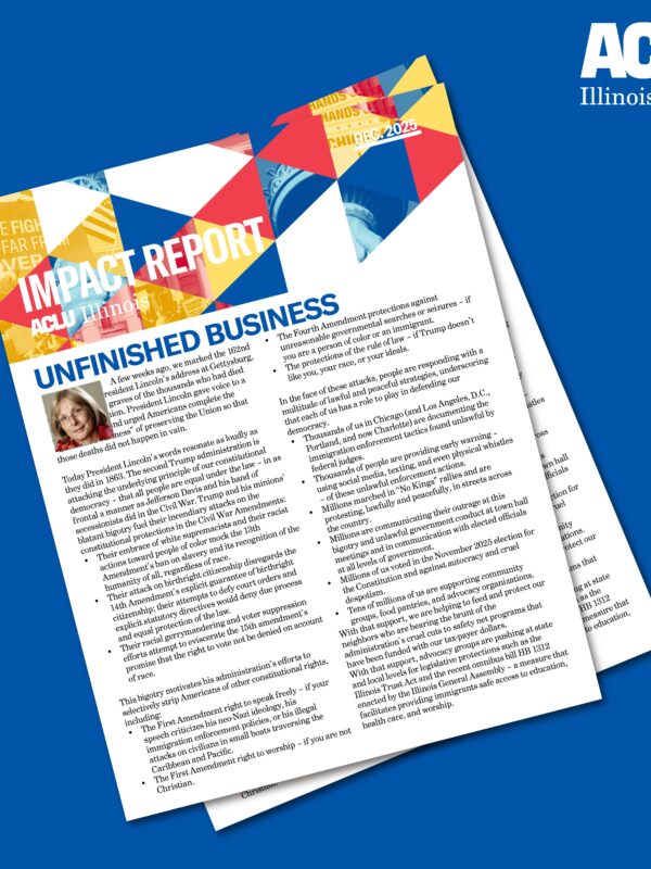 Blue background. Covers of the newletter stacked