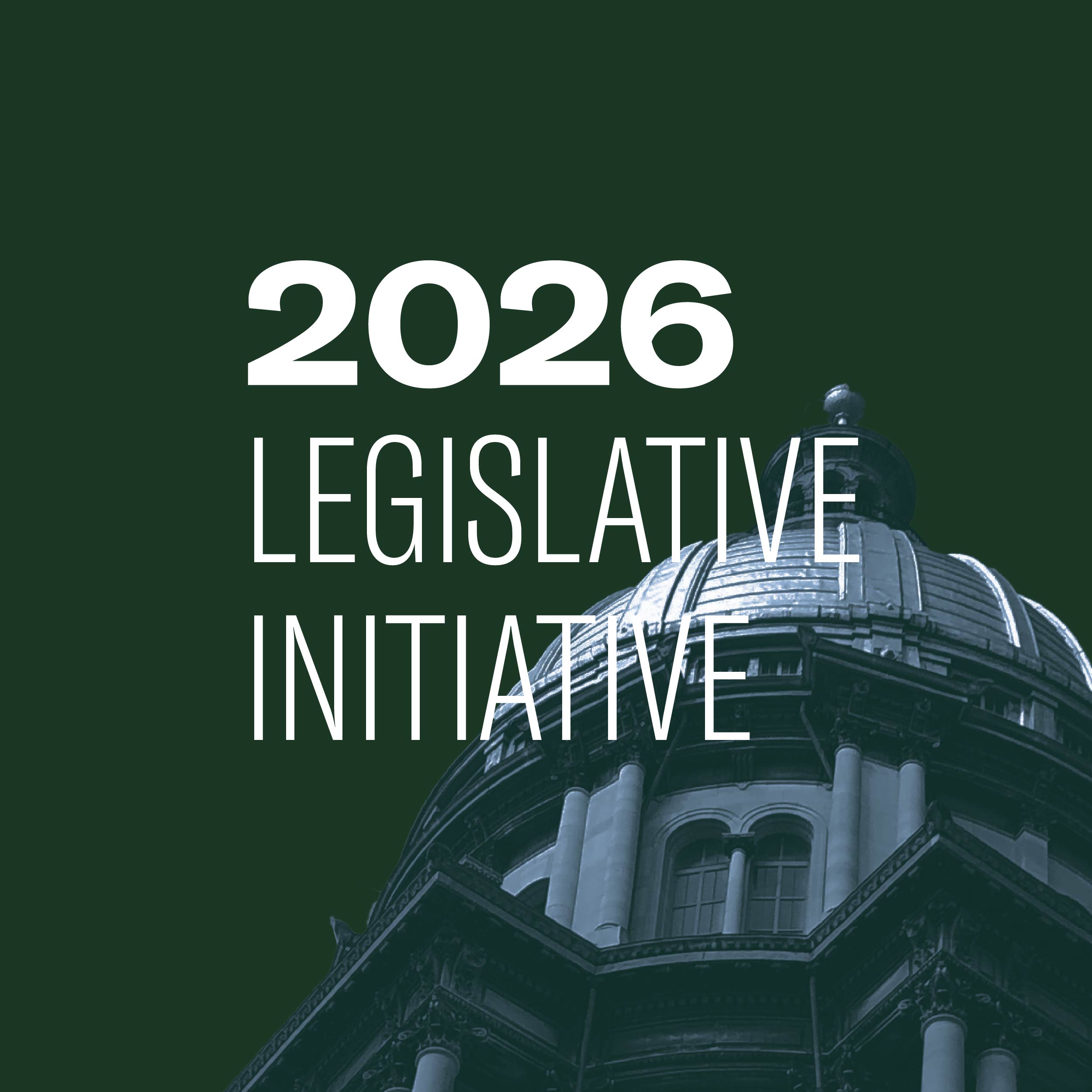 Dark green background with light blue and dark green filtered image of the Springfield State Capitol