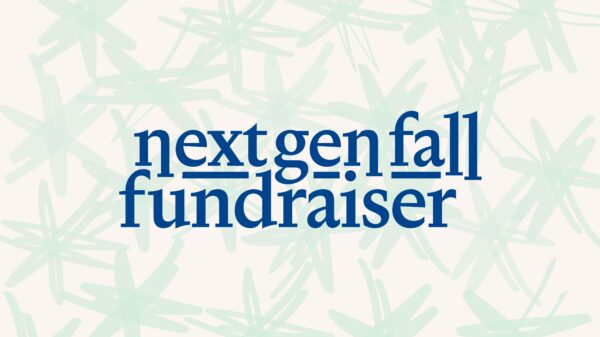 blue text "next gen fall fundraiser" over green drawn stars