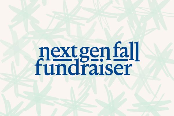 blue text "next gen fall fundraiser" over green drawn stars