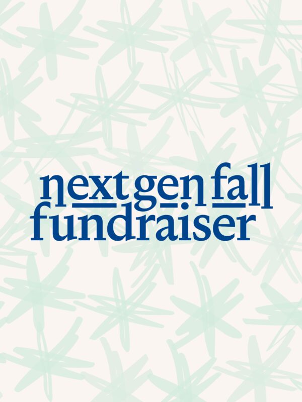 blue text "next gen fall fundraiser" over green drawn stars