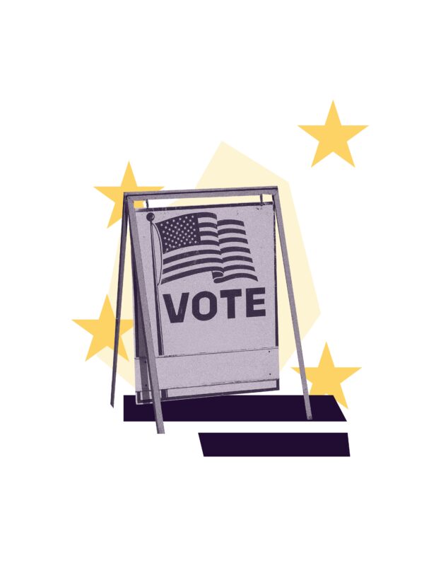 Purple filtered "vote" sign
