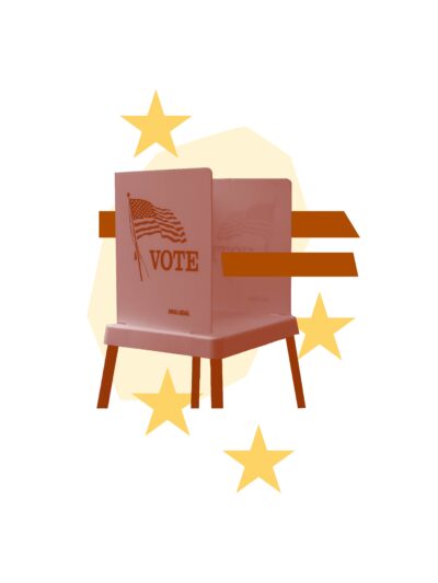 Orange filtered image of voting booth