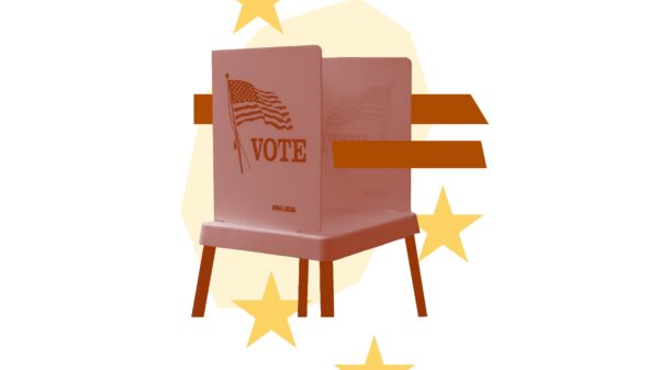 Orange filtered image of voting booth