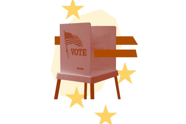 Orange filtered image of voting booth