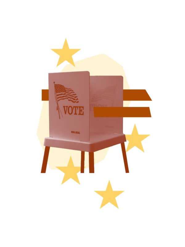 Orange filtered image of voting booth