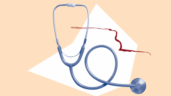 Orange background with blue filtered stethoscope