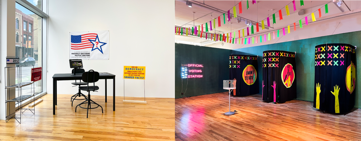 Two images from the Newton Gallery Exhibition showing voting booths 