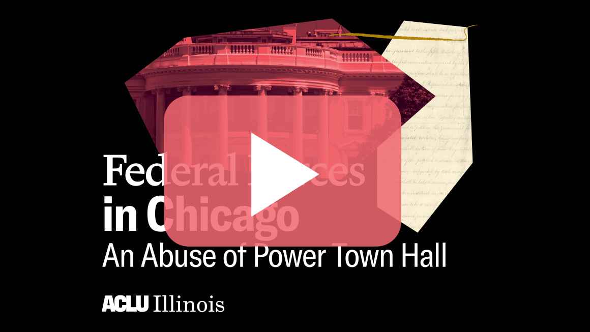 black background with red filtered White House and yellow filtered Constitution. Red YouTube play icon over the image