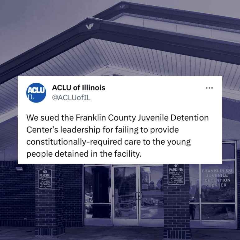 Navy building in the background. Tweet: We sued the Franklin County Juvenile Center's leadership for failing to provide constitutionally required care to the youth in the facility.