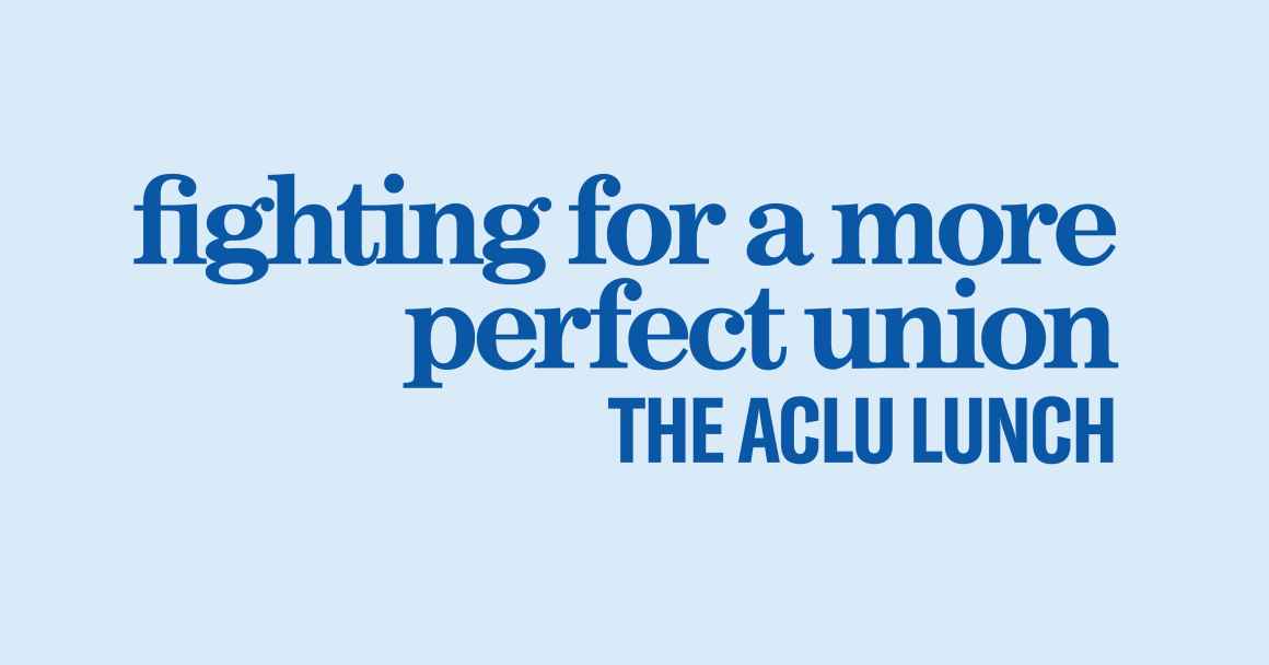 light blue background. blue text "fighting for a more perfect union"