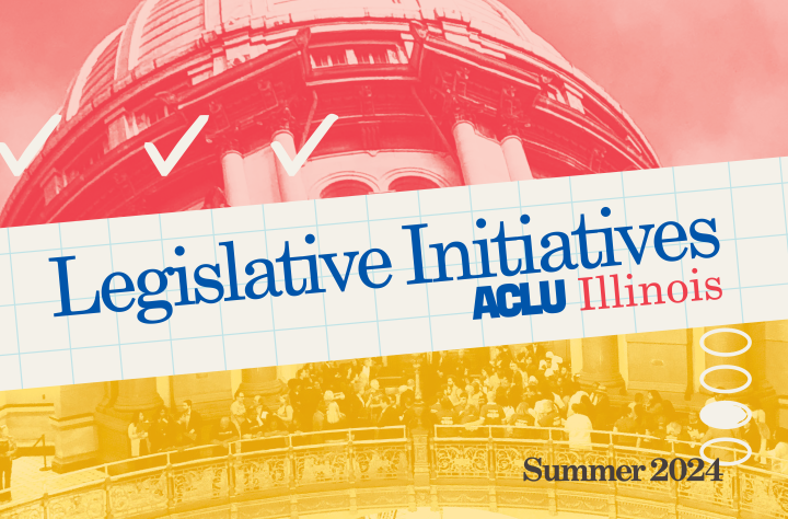 Filtered images of the Illinois Capitol Building. Blue text "Legislative Intiatives"