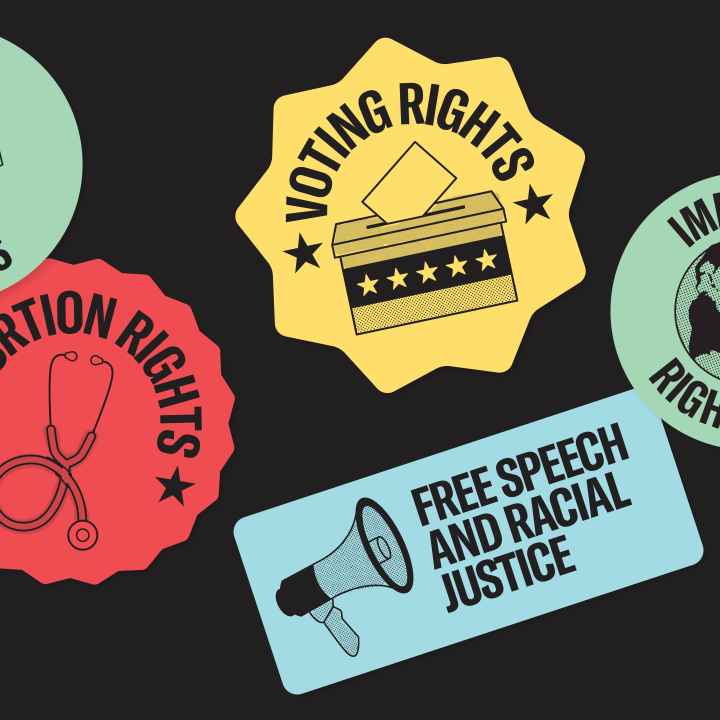 Stickers with different issue areas on a black background
