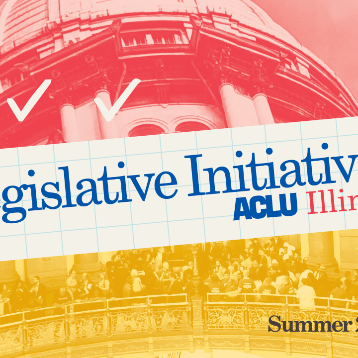 Filtered images of the Illinois Capitol Building. Blue text "Legislative Intiatives"