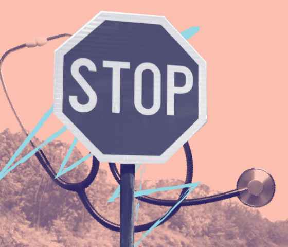 Navy stop sign with over pink background with stethescope 